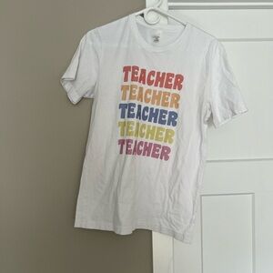 Bella Canvas White Short Sleeve Tee with Colorful Teacher Design